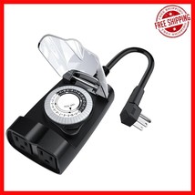 Waterproof 24-Hour Mechanical Outdoor Timer with Dual Outlets &amp; 15A Capa... - $334.79 MXN
