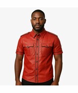 Men&#39;s Leather Shirt Real Leather Police Uniform Shirt Gay Biker Short Sl... - $1,811.89 MXN