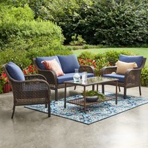 4 Piece Patio Conversation Set Outdoor Garden Chair Table Loveseat Wicker Yard - £778.98 GBP