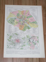 1925 Vintage Historical Map Of Paris During French Revolution Versailles France - £14.14 GBP