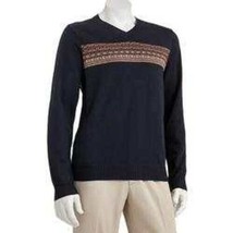 Mens Sweater Arrow Navy Blue Fairisle Chest Long Sleeve V-Neck $60-size L - $23.76