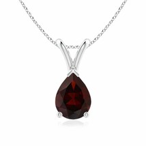 V-Bale Pear-Shaped Garnet Solitaire Pendant in Silver (Grade- A, Size- 8x6MM) - £99.30 GBP