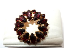 Vtg Red &quot;Ruby or Garnet&quot; Color Marquise Rhinestone Gold Tone Statement Brooch - $29.99