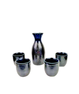 Sake Set Ceramic Black Cobalt Blue Japan NWT - £42.83 GBP