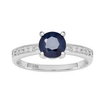 10k White Gold Genuine Round Sapphire and Diamond Ring - £159.86 GBP