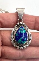 Florence Tahe Signed Navajo Sterling Silver Faux Azurite Pendant Necklace - £50.89 GBP
