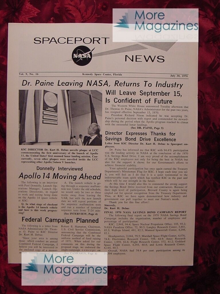 Primary image for Rare NASA SPACEPORT NEWS Kennedy Space Center July 30, 1970 Apollo 14