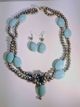 Turquoise and peacock pearl necklace and earring set - $64.66