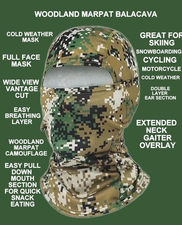ECWCS WOODLAND MARPAT LIGHTWEIGHT COLD WEATHER BALACLAVA GAITER HOOD MASK - $17.42
