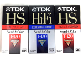 TDK VHS Tapes Mixed Lot of 3 High Standard and Extra High Grade T-120 - £12.05 GBP