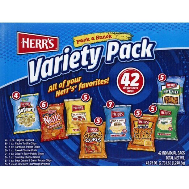 Herr's Snacks Variety Pack, 42 Count Box Individual Single Serve Bags - £27.22 GBP