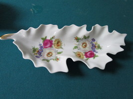 Vintage Ceramic flower bouquet Old Nuremberg Bavaria Germany Leaf Dish, 11&quot; ORIG - £43.01 GBP