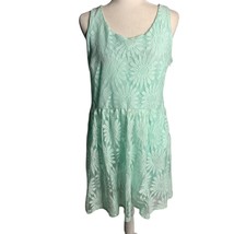 Lace Daisy Sleeveless Mini Dress XL Blue Floral Elastic Waist Lined Keyh... - $14.00