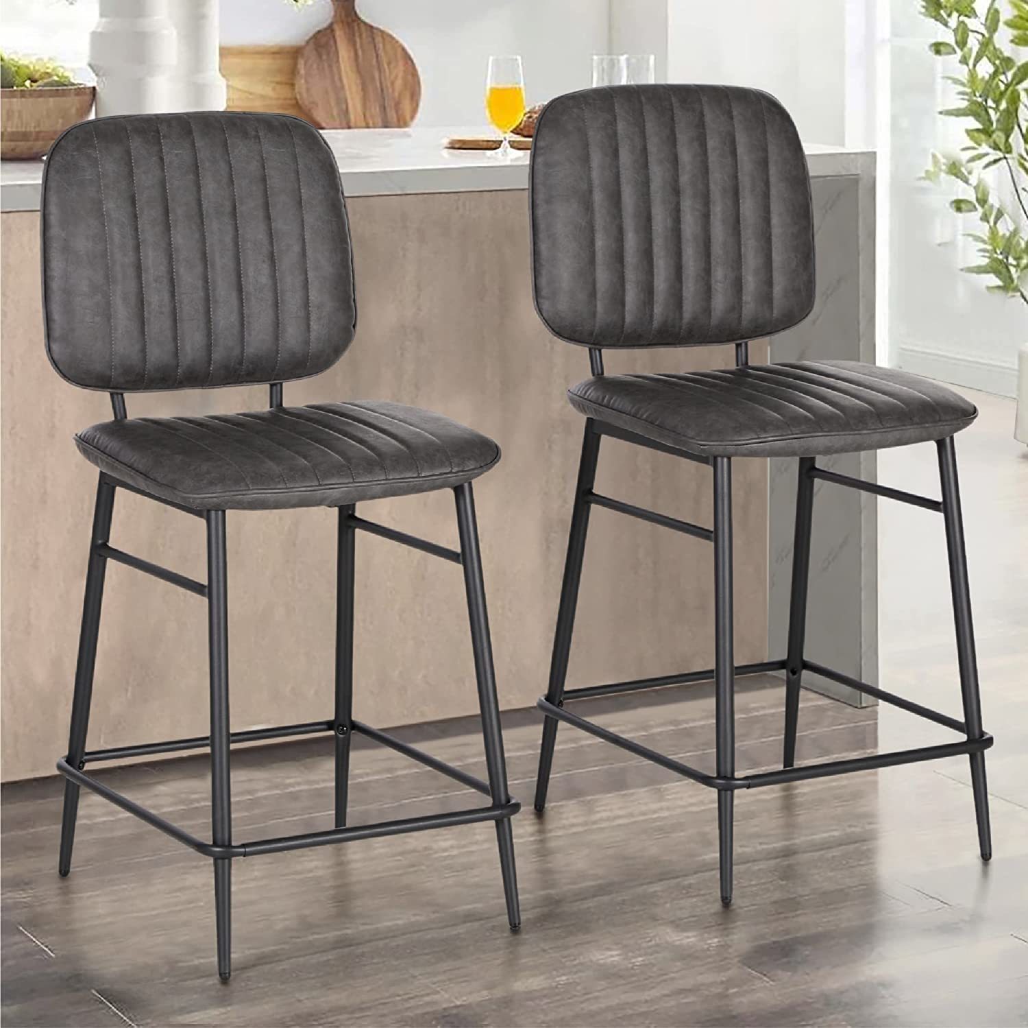 Primary image for ALPHA HOME Bar Stools Set of 2, Counter Stools with High Back, Modern