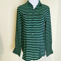 J Crew Silk Blouse Womens Small Blue Green Polly Popover Top Crepe de Chine - €13,66 EUR