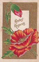 Kindest Regards Red Poppy Flower Postcard C10 - $2.99