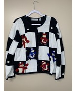 Vtg Classics By Marisa Christina 3D Christmas Sweater Black White Snowme... - $54.63 CAD