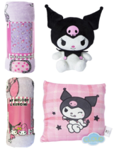 KUROMI Hello Kitty 3pc Collection Bundle Blanket Plush Pillow Sanrio NEW w Tags - £24.91 GBP