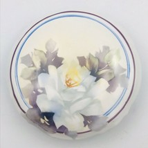 Vintage 1996 Round White Floral Ceramic Jewelry Trinket Box 7.5&quot; Dia 2.5&quot; Tall - £9.17 GBP