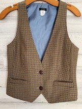 J Crew Vest Women&#39;s Medium 100% Wool Houndstooth Brown  2 Button Sleeveless - £18.30 GBP