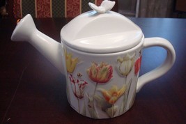 Marjolein Bastin Teapot Watering Can Signed Raised Tulips Bumble Bee Lad... - $34.29