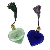 Vintage Global Village Heart Shaped Frosted Glass Perfume Bottles Tassels Set - £18.77 GBP