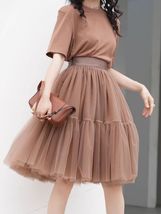 Brown Knee Length Fluffy Tulle Skirt Outfit Women Custom Plus Size Tutu Skirts image 3