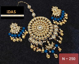 Bollywood Gold Plated Kundan Pearl Jhumki Earrings Tika Fashion Set Women New l9 - £31.59 GBP