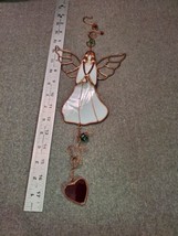 Vintage Stained Glass Sun Catcher Angel / Hanging Heart White Dress - £9.47 GBP