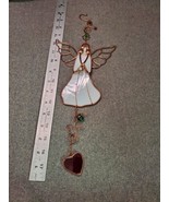 Vintage Stained Glass Sun Catcher Angel / Hanging Heart White Dress - £9.35 GBP