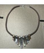 Ladies Bohemian Statement Necklace Drop Pendant Copper Brass Brown Leath... - $30.63 CAD