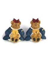 Signed D.M. -98 Little Honey Brown Bear In A Blue Dress Retro Stud Earrings - £14.45 GBP