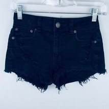 American Eagle Womens 00 Stretch Black Destroyed Distressed Jean Shorts - $19.12