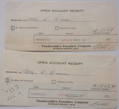 Vintage Vandervelde’s Furniture Co Muskegon MI 2 Open Account Receipts 1955 - $37.82 MXN
