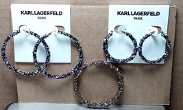 3 Pairs, KARLLAGERFELD PARIS Rhinestone Hoop Earrings. 1049bp - £28.11 GBP