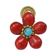 Amazing Handmade Red Synthetic Coral Flower &amp; Brass Wire Wrap Statement Ring - £8.21 GBP