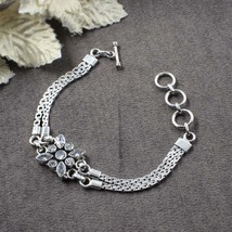 Ethnic Style Real Sterling Silver White CZ Oxidized Bracelet Gift For Women - $77.43