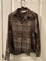 Yves St. Clair Women&#39;s Leopard Animal Print Long Sleeve Button-Up Shirt ... - $36.26