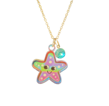 Cute Child&#39;s Plastic Pendant Necklace with Colored Rhinestone - New - Starfish - £10.34 GBP