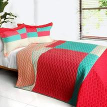 [My Lost Love] 3PC Vermicelli-Quilted Patchwork Quilt Set (Full/Queen Size) - £75.84 GBP