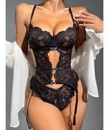 Women Lingerie Jumpsuit Garter Belt Buttocks Thong Double Breasted Under... - $15.00