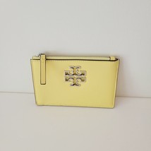 Tory Burch Britten Soft Zip Card Case Mini Wallet Vintage Yellow Leather... - $85.39