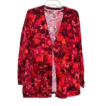 Isaac Mizrahi Womens Sweater Red 1X Floral Knit Cardigan Long Sleeve V N... - £17.12 GBP