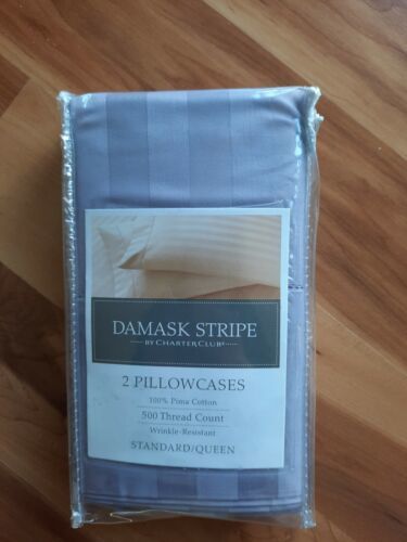 Charter Club Damask Stripe Pima Cotton Pair Standard Pillow Cases ~ Orchid ~ NIP - $44.50