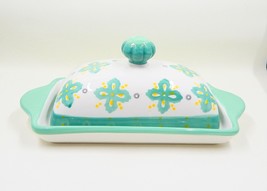 Dutch Wax Aqua Green Four Point Star Covered Butter Dish by Coastline Imports - £14.94 GBP