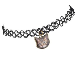 ACCESSORIES Black Tattoo Graphic Cat Kitten Meow Choker - £35.19 GBP