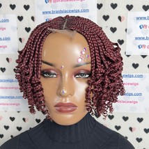 Top Cornrows Box Braids Lace Closure Wavy Curl Short Curly Braided Wig 10 Inches - £111.85 GBP