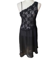 vtg Night Magic by Cinema Etoile Black asymmetric lace/chiffon Chemise Dress M - £26.02 GBP