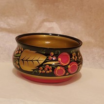 Khokhloma Painted Dish, Russian Lacquer, Gold Painted Bowl Colorful Trinket Tray image 2