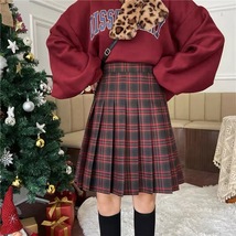 Wine Red Plaid Midi Skirt Women Plus Size Pleated Plaid Skirt Christmas Outfit image 1